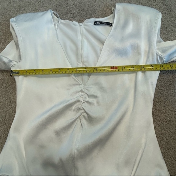 Zara white satin effect ruched long sleeve V-neck bodysuit Sz XL NWOT - Picture 10 of 13
